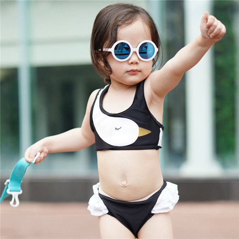 Girl Swimsuit Women's Korea Ins Girl Baby Swimsuit Two-piece Swan Child Swimsuit Woman Cute Kid Swimsuit