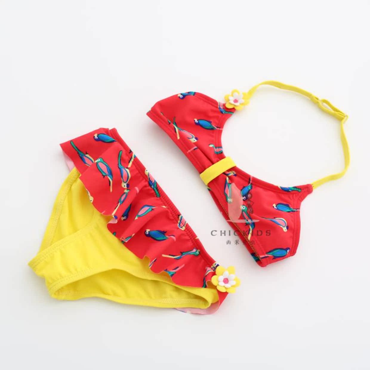 Ins Girls áo tắm simi tình yêu sâu chim đỏ bikini chia ở trẻ em lớn áo tắm đồ bơi châu Âu và Mỹ ao boi tre em