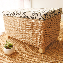 Entrance hall grass and rattan storage stool storage stool Simple can sit on the stool storage box Sofa stool for shoe stool