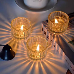 Aromatherapy small glass candle cup home vertical striped candle table jar festive festival gift fragrance atmosphere candle empty bottle