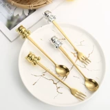 Ложка из нержавеющей стали, высококачественная десертная вилка для фруктов, палочка для смешивания, нержавеющая сталь AISI 304, популярно в интернете, с медвежатами