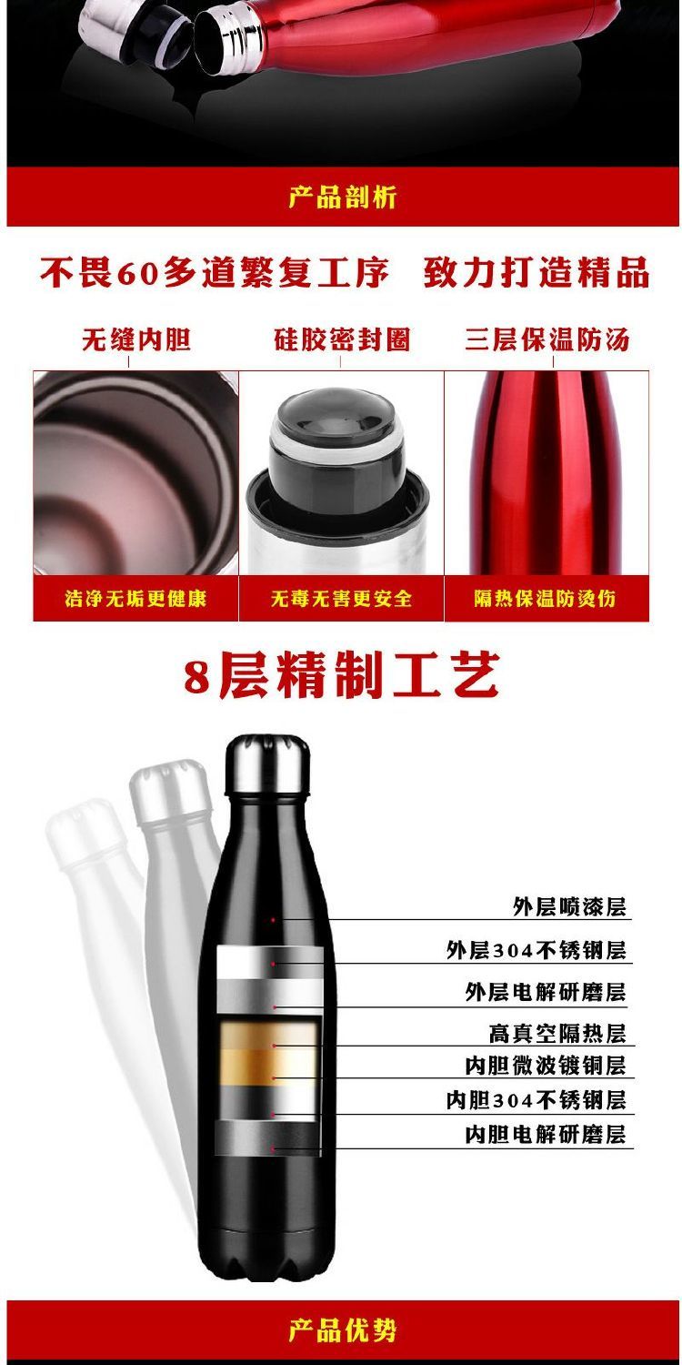 Lai Zhensi đôi chân không 304 thép không gỉ Coke chai bia chai chai sáng tạo quà tặng tùy chỉnh thủy tinh bình tập hút cho bé