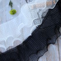 Lace accessories good quality double-layer wavy dot mesh lace splicing pleated lace skirt clothing accessories