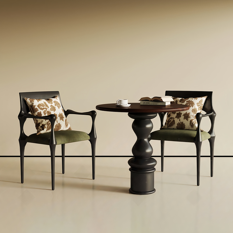 Medieval-Style Solid Wood Single Chair, Home Dining Chair, Designer Model, Creative Retro Armchair with Backrest, American-Style Study Chair