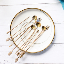 Mino Nordic stainless steel creative coffee stirring stick leaves Caulla styled long handle spoon fruit sign pastry fork