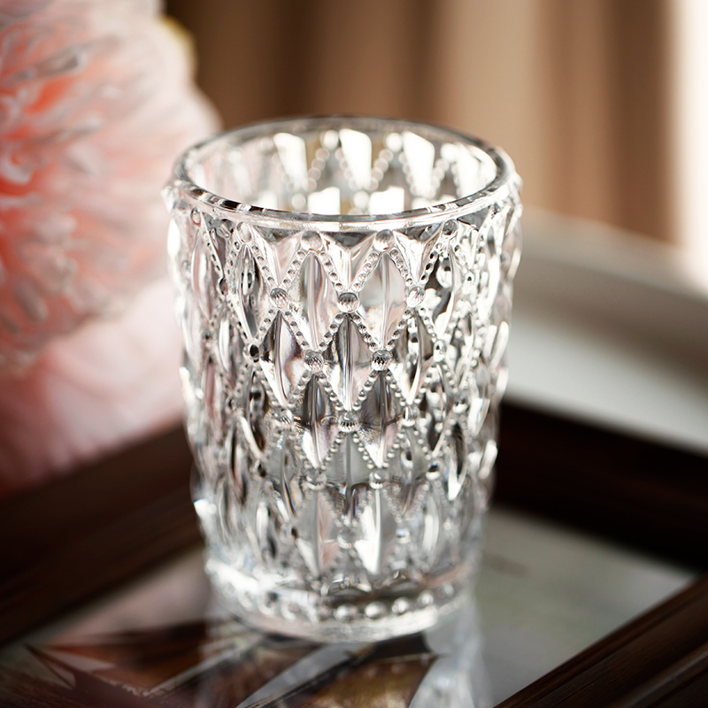 Mino Creative Relief Rhomboid Glazed Crystal Clear Crystal Glass Cup Water Cup Candle Holder Juice Cup of milk cup Drink