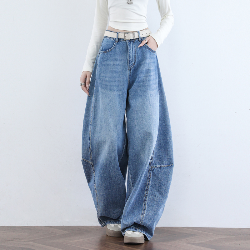 American Retro High-Waisted Wide-Leg Jeans for Women, 2026 Spring New Style, Loose Straight-Leg, Hip-Covering, Slimming Scythe Pants