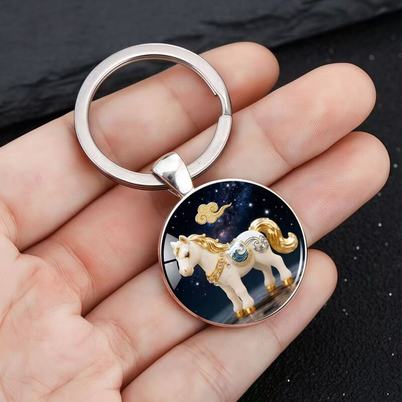 Cross-Border New Cute Zodiac Pattern Keychain Round Key Ring Exquisite Keychain Small Pendant Accessory Cross-Border New Cute Zodiac Pattern Keychain Round Key Ring Exquisite Keychain Small Pendant Accessory