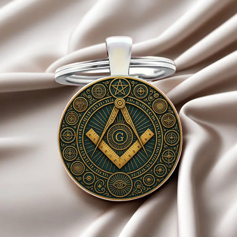 Cross-Border Popular Eye of Horus Keychain Devil's Eye Evil Eye Embossed Circle Time Gem Pendant