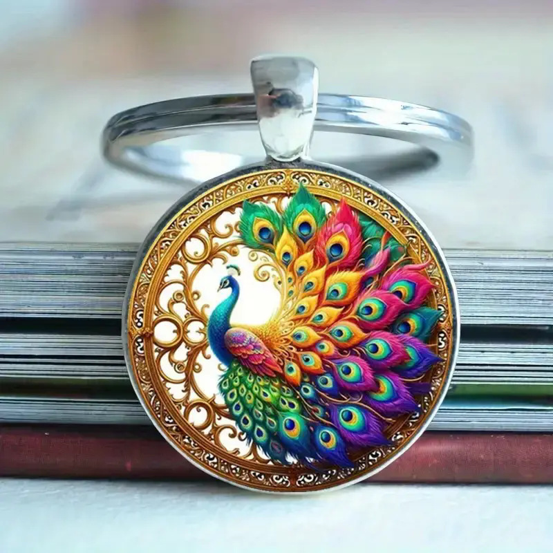 Cross-Border Hot-Selling Vintage Multicolored Peacock Time Gem Keychain Bag Accessory Pendant Small Gift