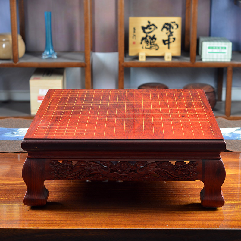 Game streaming classical style red wood chess table engraving Go mound with lines Double Dragon Opera Beads Carved chessboard solid wood Go