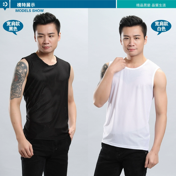 Nam lưới mồ hôi vest băng lụa thoáng khí mỏng thể thao mùa hè thể breathable lỗ rộng vai V cổ cộng với phân bón XL áo lót nam sát nách