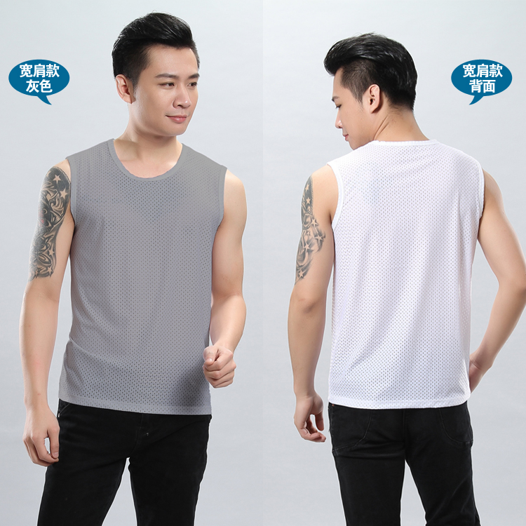 Nam lưới mồ hôi vest băng lụa thoáng khí mỏng thể thao mùa hè thể breathable lỗ rộng vai V cổ cộng với phân bón XL