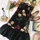 Chen Mimi summer new women's French romantic exquisite flower embroidery beaded lotus leaf A-line dress