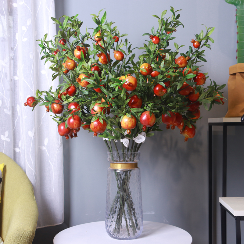 Simulation Plant Green Planting Potted Pomegranate Flower Furniture Ornament Decorative Vase Swing Piece Fake Flower Simulation Flower Living Room Furnishing