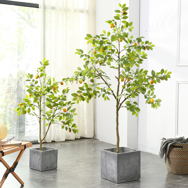 Nordic Large Emulation Plant Decoration Ground Fake Green Planting Basin Off the Lemon Tree Indoor Living Room Fake Flower Landscape-Taobao