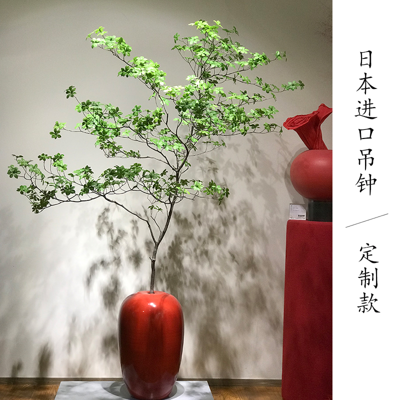 Custom Japan imported hanging clock simulation hanging clock leaves Nordic plants indoor floor-to-ceiling green plant ornaments Horse drunk wood window