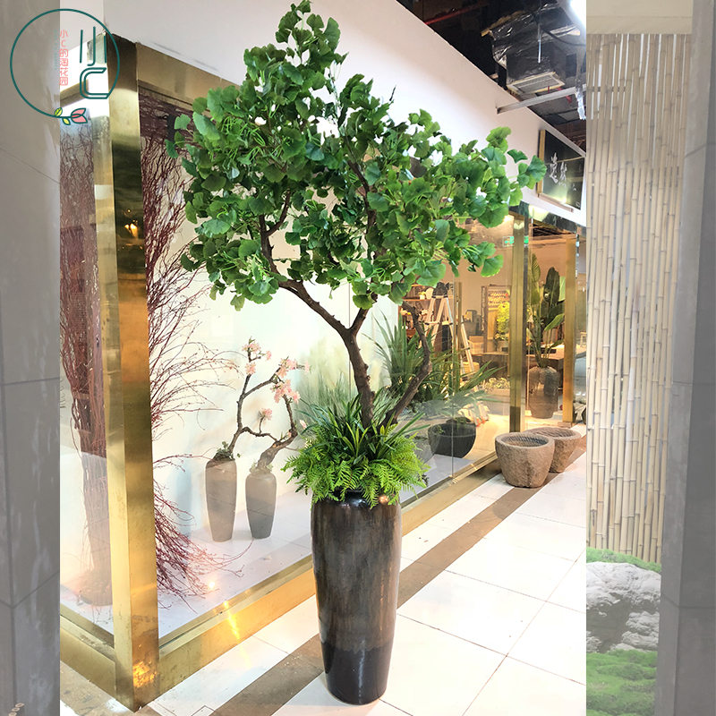 Large simulation gingko tree ground ceramic cylinder bonsai flower art room inside and outside scenic spot placement design shop window soft dress