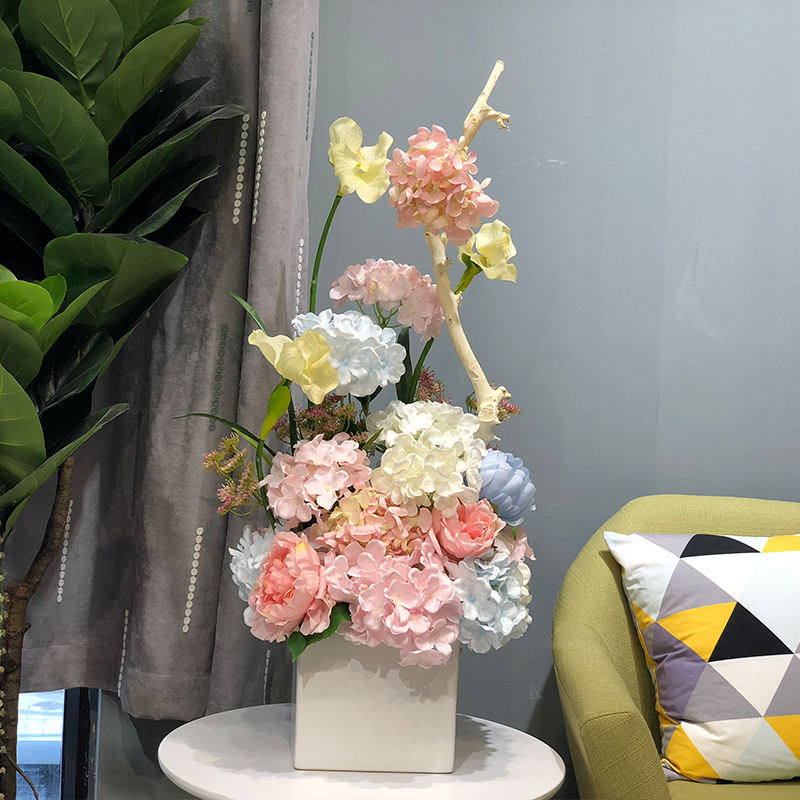 High-end emulated floral art bonsai style board room Xuanguan pendulum pieces pink ensemble floral flower arrangement hotel shop shop windows, etc.