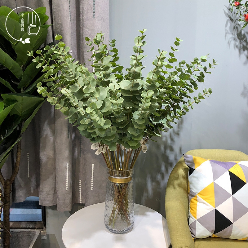 Single foreign trade eucalyptus leaf simulation 3 fork Eucalyptus Nordic plant green leaf decoration simulation leaf