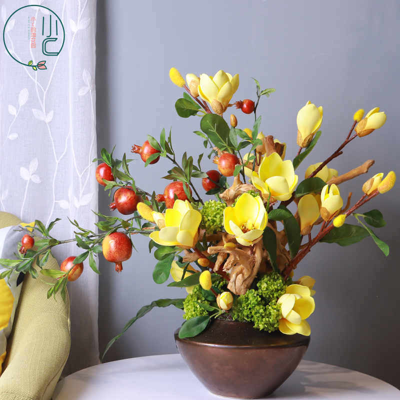 Sample-style house pomegranate floral bonsai personality customized hotel Xuanguan flower arrangement jade Orchid art swinging piece Chinese style decoration