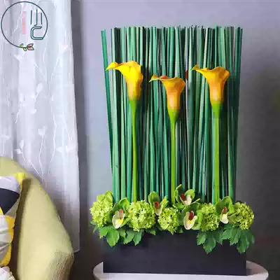 Modern model room green plant flower arrangement bonsai simulation cymbidium hydrangea decoration Hotel entrance flower arrangement