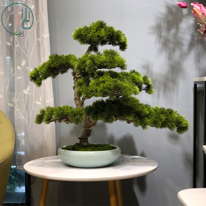 Modern Chinese greeting passenger pine bonsai series large and medium-sized green planting decorative plant pure hand simulation tree fluffy pine