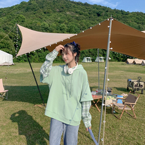 Original Lollipop fake two pieces of plaid stitching hand-painted printed hooded sweatshirt womens coat Autumn New