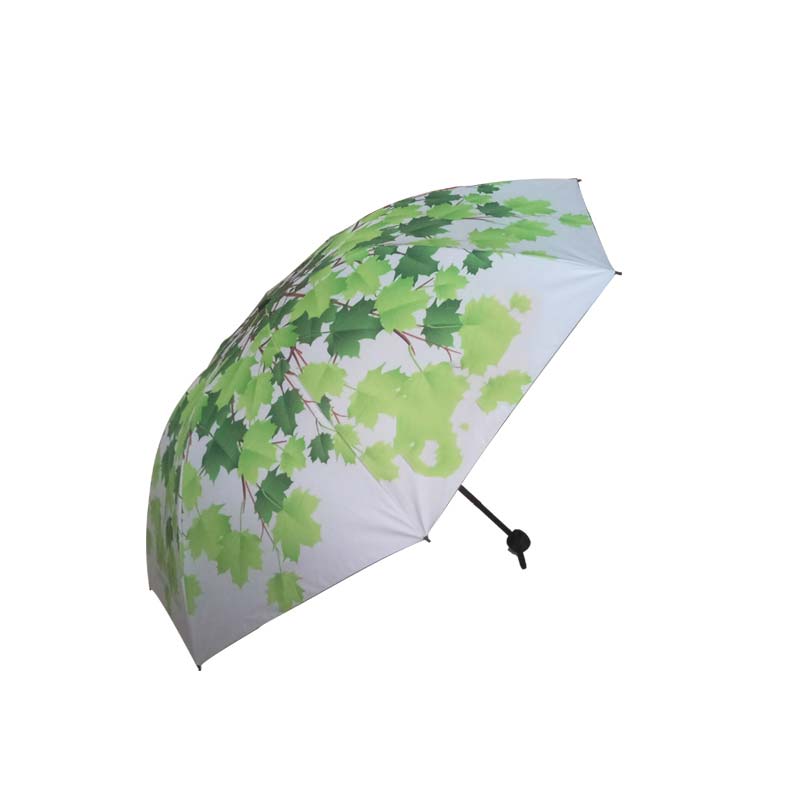 Umbrella Green Leaf Pattern Deep Green Folding Umbrella Student Clear Rain Dual-use Beach Umbrella Single Umbrella Sunscreen Quality Good Umbrella Brace