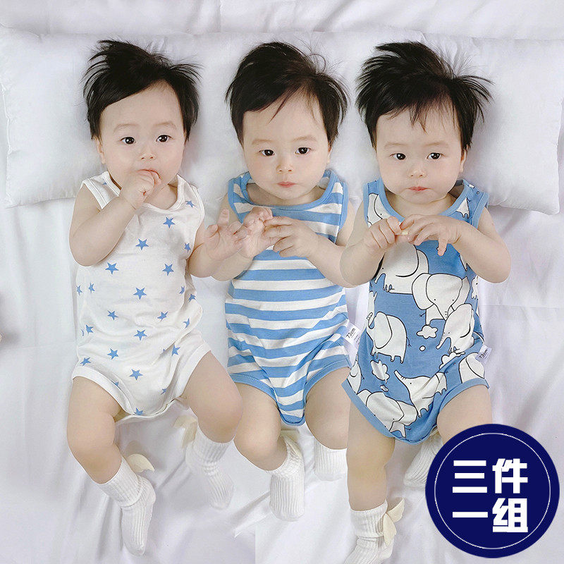 Baby Summer Clothing Vest Bag Fart Clothes Male sleeveless sleeveless sleeveless woman Summer thin clothes Triangle Harvest