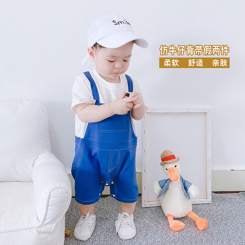 Baby summer clothes baby jumpsuit short-sleeved overalls romper super cute full moon newborn clothes bag fart clothes