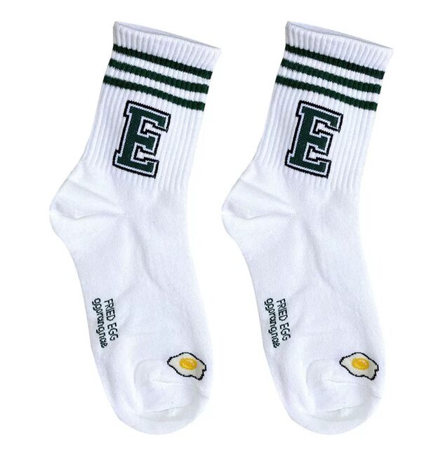 Korean imported GGORANNAE imported Dongdaemun English alphabet college style striped cotton socks for four seasons