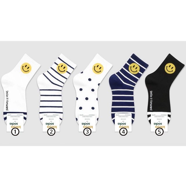 Korean imported women's socks yellow smiley polka dot stripes Japanese style fresh campus style skateboard mid-calf women's socks