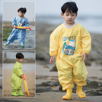  Childrens one-piece cover pants Men and womens autumn and winter anti-dirty waterproof protective clothing Baby infant garden child climbing clothing