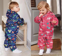  Outdoor childrens one-piece raincoat pants Kindergarten baby spring and autumn waterproof protective clothing mens and womens childrens anti-dirty clothing ski clothing