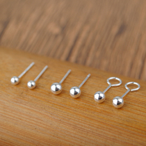 Wild mini small silver beads round ball S990 sterling silver bean stud earrings earrings ring ear rod fashion simple mens and womens accessories