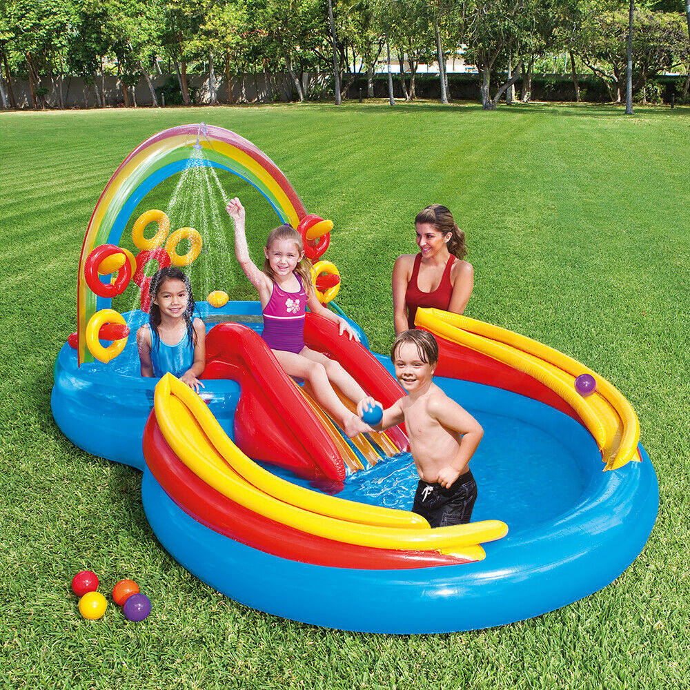 INTEX57453 Eight-character slides Rainbow Thickened Inflatable Swimming Pool Home Marine Polo Pool Children's Play Pool