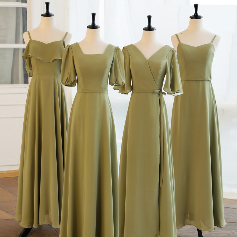 Gray-Green Bridesmaid Dress, Bridesmaid Gown, Best Friend Dress, Sister Dress, Fairy-Like Temperament, Outdoor, ins Niche Forest Style Long Dress