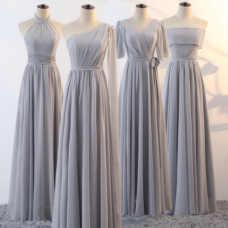 Bridesmaid Dress Long Gray Performance Annual Meeting Female Host Evening Dress Sister Dress Slimming Sister Dress Bridesmaid Dress