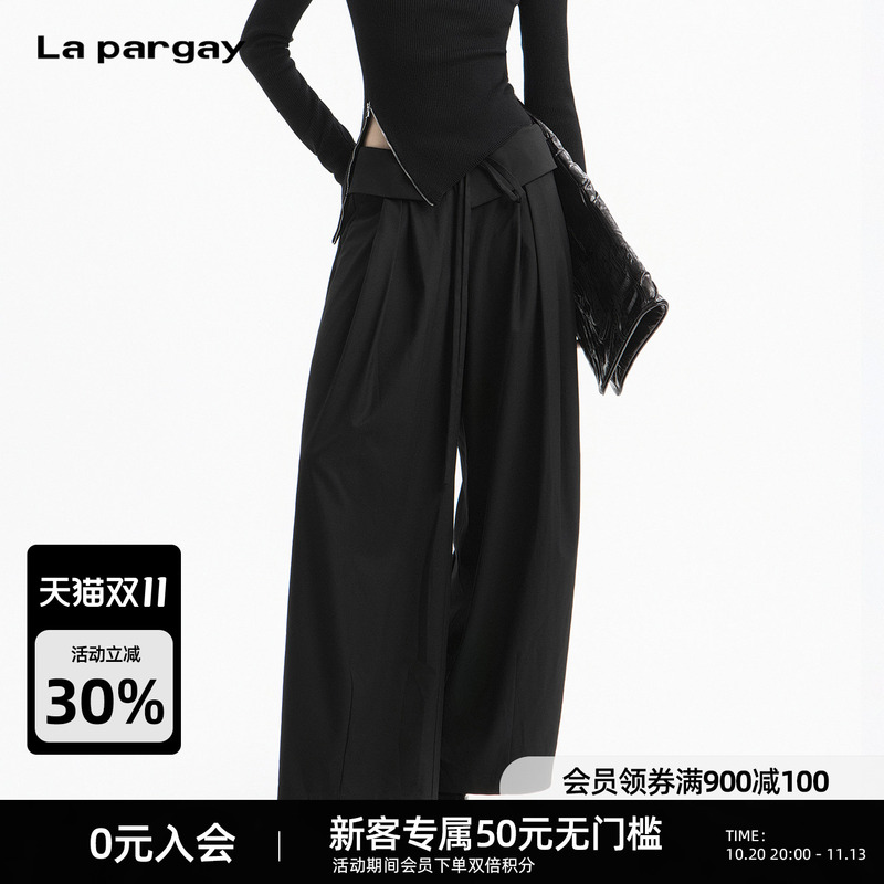 Lapargay Wide-Leg Casual Pants with Adjustable Waistband, Pleated Drape Effect, Long Pants D78302931V