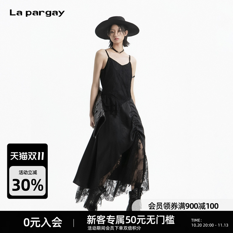 Lapargay Retro Suspender Dress with Pleated Waist and Layered Patchwork Skirt D78309031V