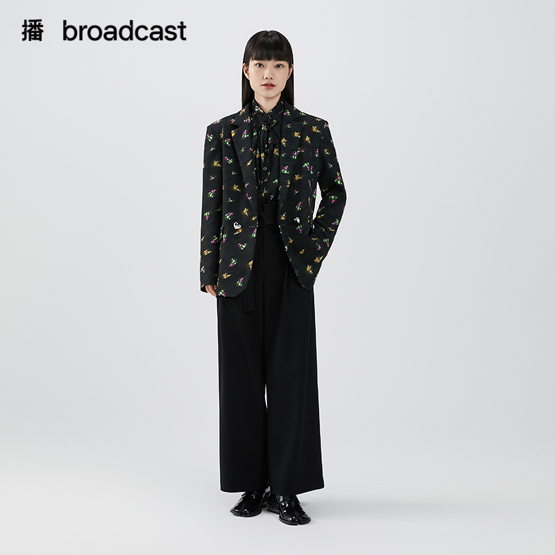 Podcast autumn Winter New Casual Loose Mold Burnt Flower Loving Buttons PRINTED SUIT WOMEN BDO8XD9398