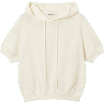 Summer drawstring casual ribbed hem hooded pullover short-sleeved petite top for women DDQ2SD5234