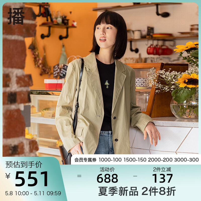 Podcast 2022 Summer new suit overturned collar single row of two buttons commute real wearing commuter suit woman DDP2XD4042