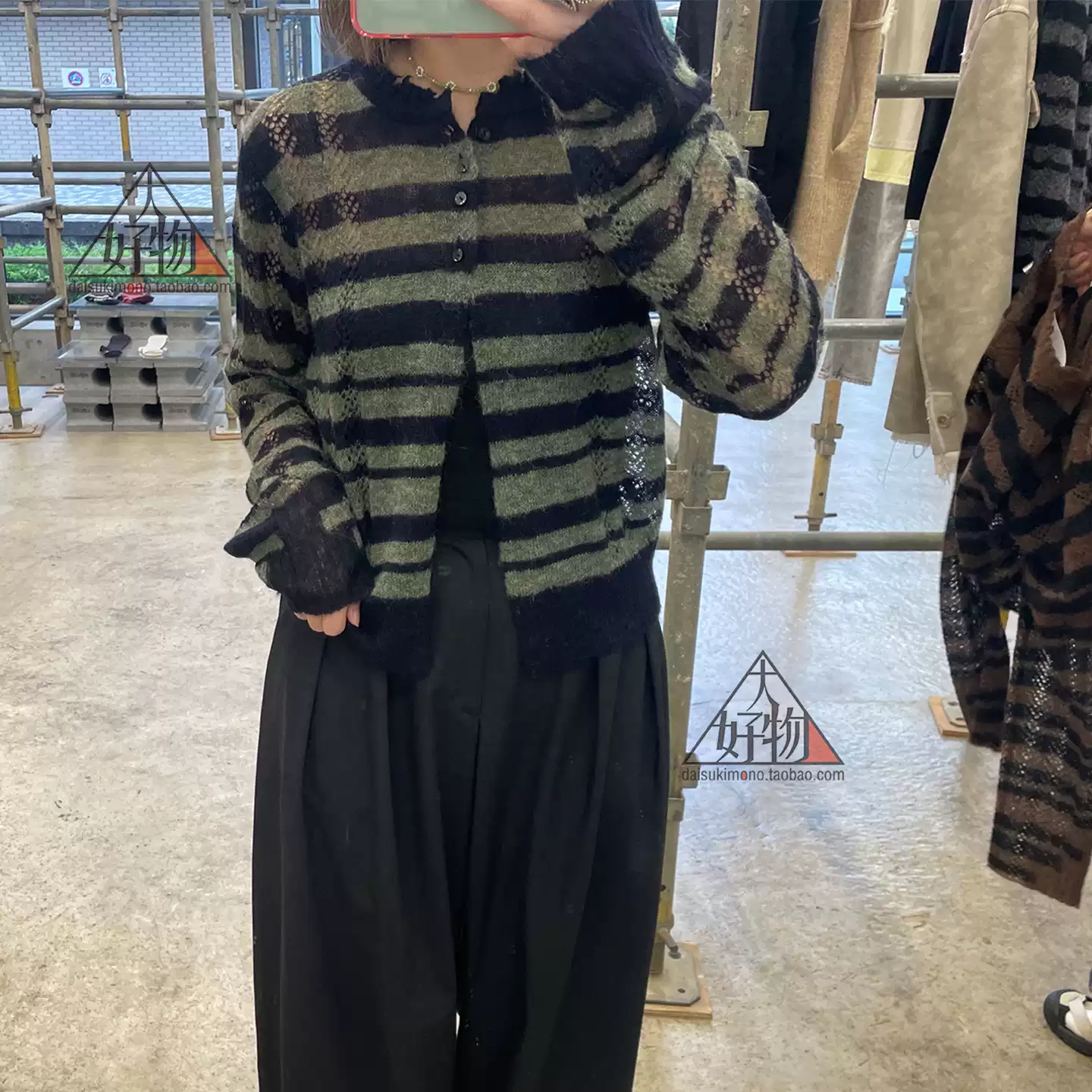 日本代购perverze Thick Stripe Knit Cardigan 做旧条纹针织开衫-淘宝