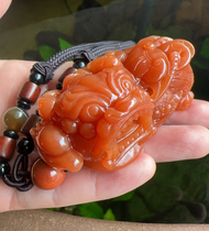 Yang Yujia Yunnan natural yellow dragon jade rouge red full color exquisitely carved Overlord Pixiu hand toy piece certificate new