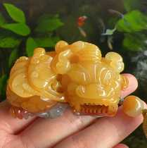 Yang Yujia Yunnan natural yellow dragon jade eggplant mountain old material ice species Fu Lu Shou exquisitely carved Overlord Pixiu hand toy pendant