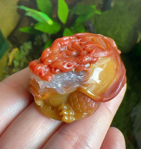 Yang Yujia Yunnan natural yellow dragon jade old material Fu Lu Shou Jin Sha master work dragon turtle hand toy pendant certificate new