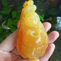 Yang Yujia Yunnan natural yellow dragon jade raw leather seed stock Chicken Oil Yellow Master work Qu remote Buddha Play Pendant Certificate