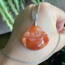 Yang Yujia Yunnan Natural Yellow Dragon Jade Turf Material Carmine Big Belly Maitreya Buddha 925 Silver Clavicle Pendant Certificate